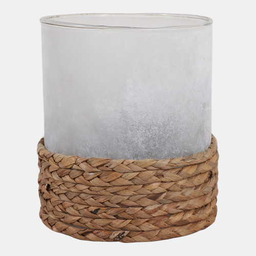 23398-02#7x6" Woven Base Hurricane, Natural/clear