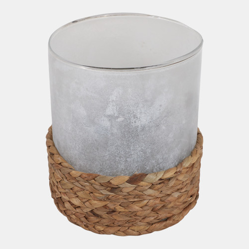 23398-02#7x6" Woven Base Hurricane, Natural/clear