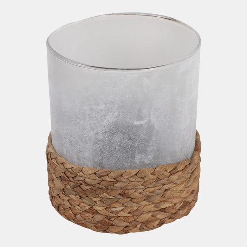 23398-02#7x6" Woven Base Hurricane, Natural/clear