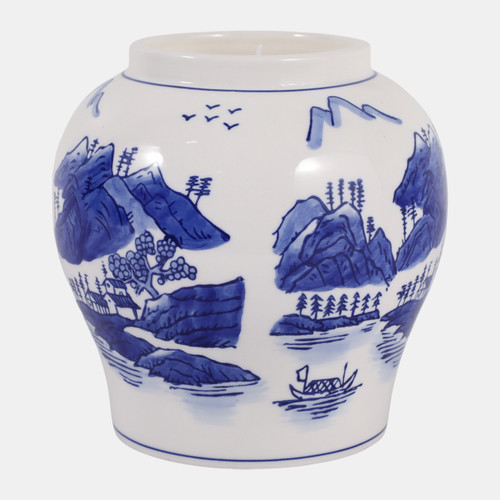 80577#7" 39 Oz Neroli & Basil Chinoiserie Candle, Blue/w