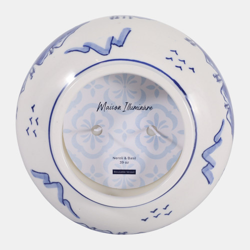 80577#7" 39 Oz Neroli & Basil Chinoiserie Candle, Blue/w