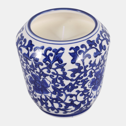 80580#5" 17.3 Oz Ocean Mist Chinoiserie Candle, Blue/wht