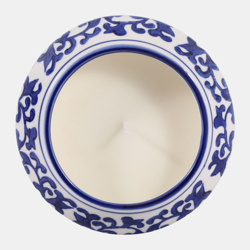 80580#5" 17.3 Oz Ocean Mist Chinoiserie Candle, Blue/wht
