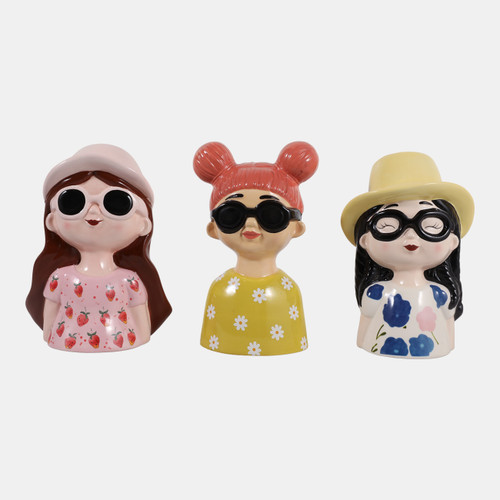 23407#S/3 9" Colorful Girl Figures, Multi