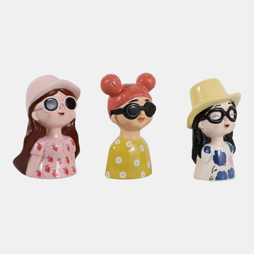 23407#S/3 9" Colorful Girl Figures, Multi