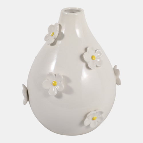 23410-02#10x8" Daisy Applique Vase, Ivory/yellow