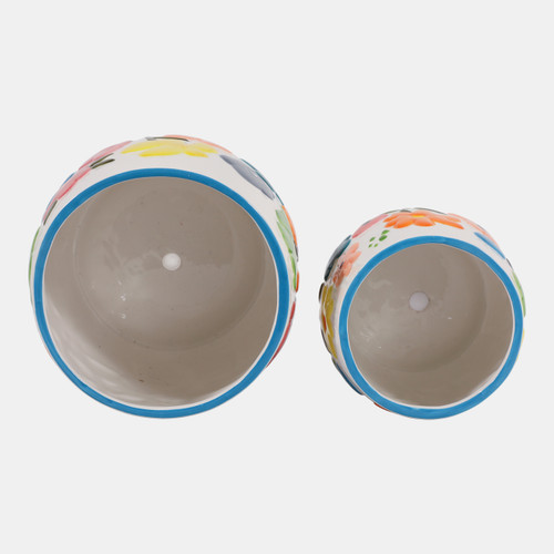 23414#S/2 6/8" Floral Embossed Planters, Multi