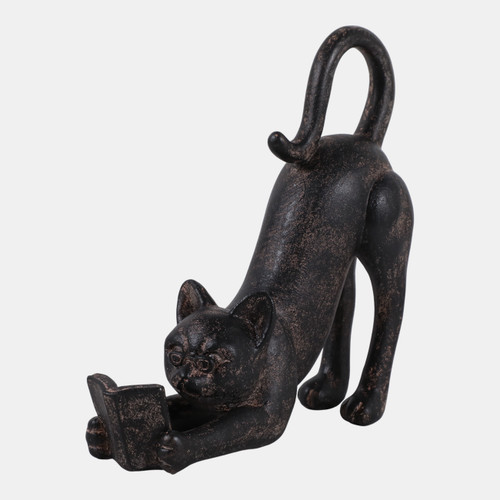 23419#7x6" Kitty Stretching And Reading, Brown