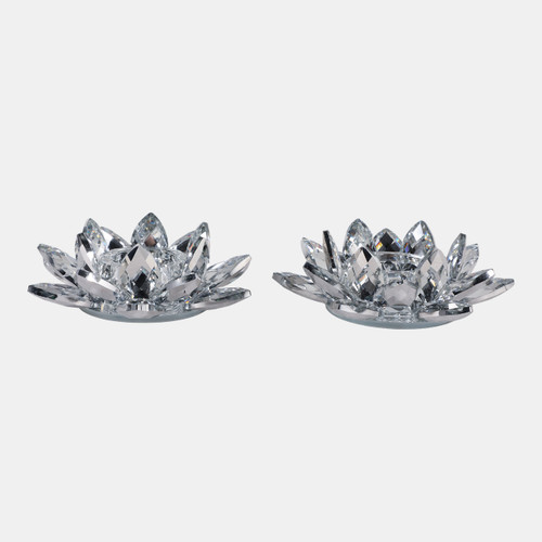13211-21#S/2 Silver Crystal Votive Candle Holders, 6''
