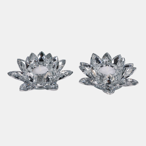 13211-21#S/2 Silver Crystal Votive Candle Holders, 6''