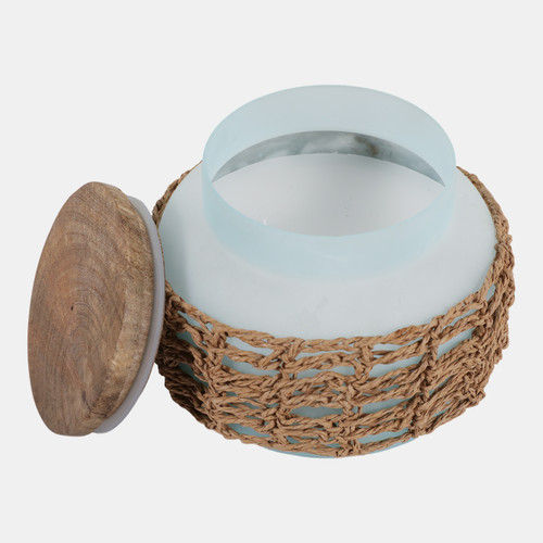 80596-01#5" 14 Oz Sage & Citrus Woven Candle W/ Lid, Green