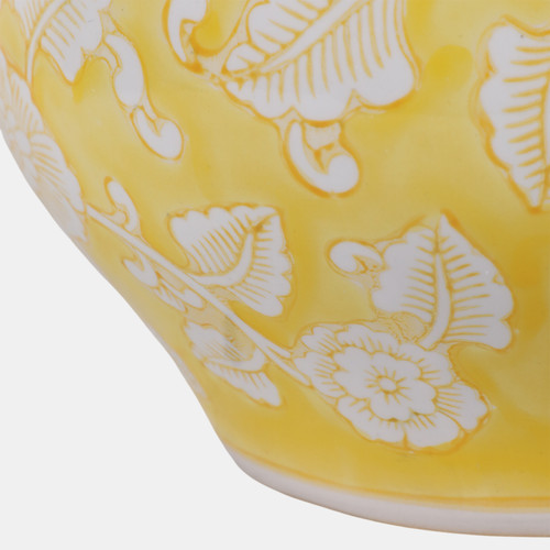 19138-02#Cer, S/2 6/8" Round Chinoisere Planters, Yellow