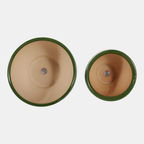 19140-02#Cer, S/2 5/7" Bowl Chinoiserie Planters, Green