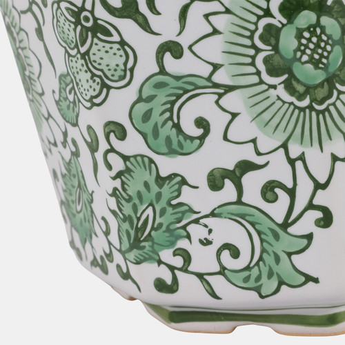 19141-03#Cer, S/2 6/8" Chinoiserie Pot Planters, Green