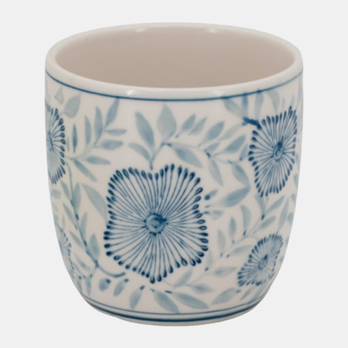 80598#5" 13 Oz Jasmine Hand Painted Flower Candle, Blue/