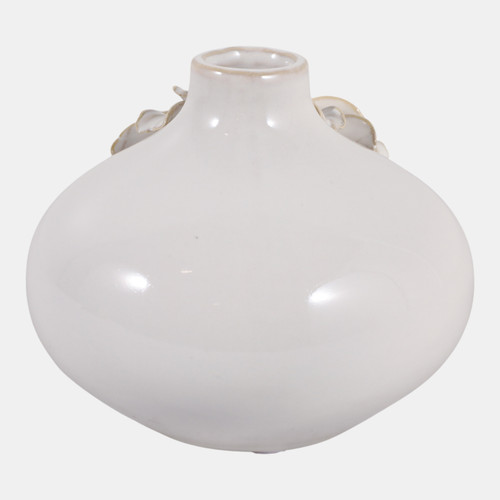 23570-01#6x5" Dahlia Applique Short Bud Vase, Ivory