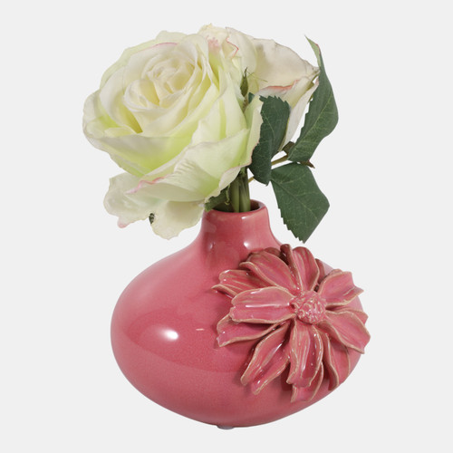 23570-02#6x5" Dahlia Applique Short Bud Vase, Dusty Rose