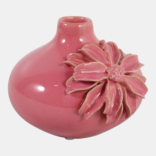23570-02#6x5" Dahlia Applique Short Bud Vase, Dusty Rose
