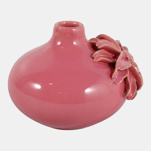 23570-02#6x5" Dahlia Applique Short Bud Vase, Dusty Rose