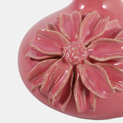 23570-02#6x5" Dahlia Applique Short Bud Vase, Dusty Rose