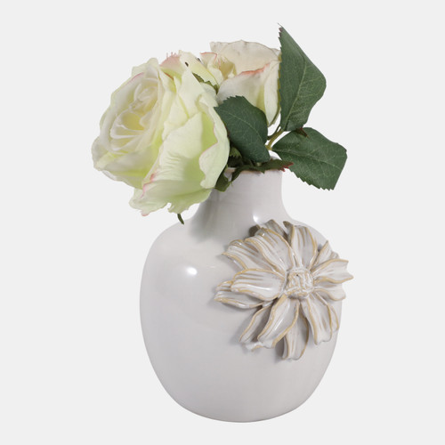 23571-01#6x5" Dahlia Applique Tall Bud Vase, Ivory