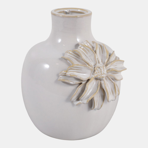 23571-01#6x5" Dahlia Applique Tall Bud Vase, Ivory