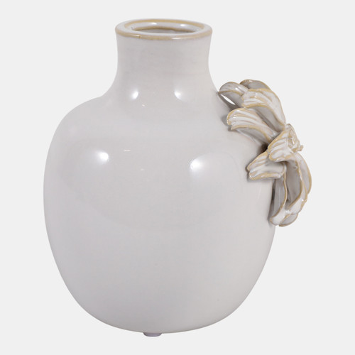 23571-01#6x5" Dahlia Applique Tall Bud Vase, Ivory