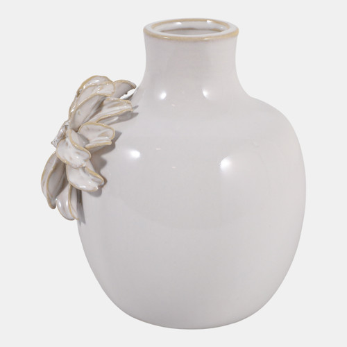 23571-01#6x5" Dahlia Applique Tall Bud Vase, Ivory