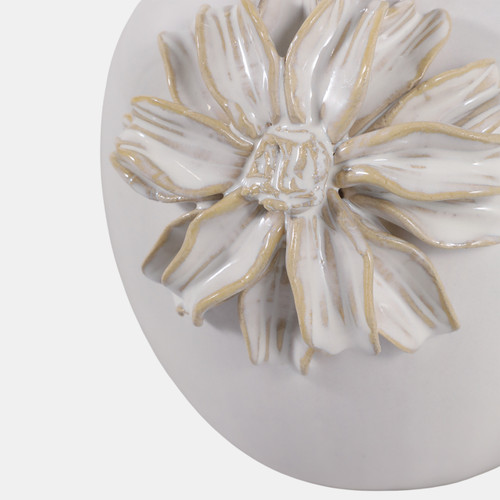 23571-01#6x5" Dahlia Applique Tall Bud Vase, Ivory