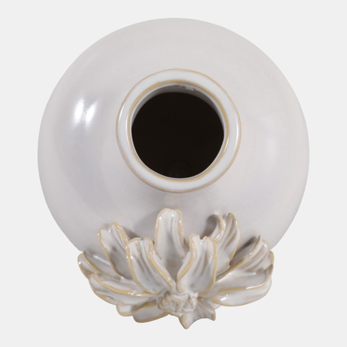 23571-01#6x5" Dahlia Applique Tall Bud Vase, Ivory