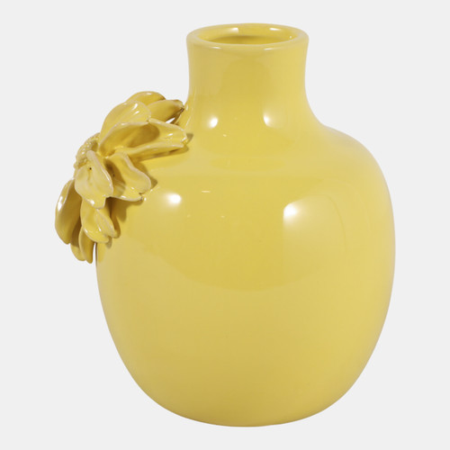23571-02#6x5" Dahlia Applique Tall Bud Vase, Yellow