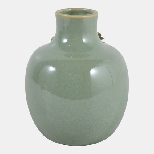 23571-03#6x5" Dahlia Applique Tall Bud Vase, Sage Green