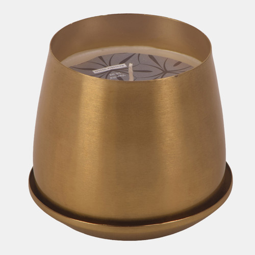 80599-02#5" 14 Oz Canilla Metal Saucer Candle, Gold
