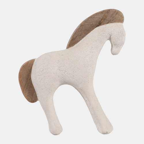 23573#8x10" Ecomix & Mango Wood Horse Figure, Ivory/nat