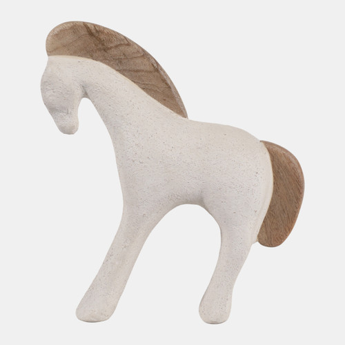 23573#8x10" Ecomix & Mango Wood Horse Figure, Ivory/nat