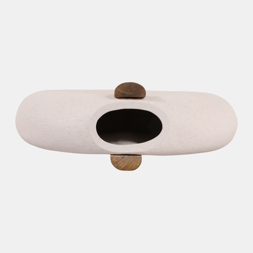 23578-01#16x15" Ecomix & Mango Wood Round Vase, White/natur