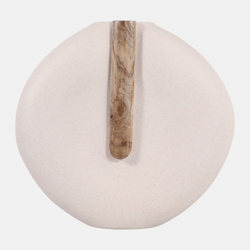23578-02#18x17" Ecomix & Mango Wood Round Vase, White/natur