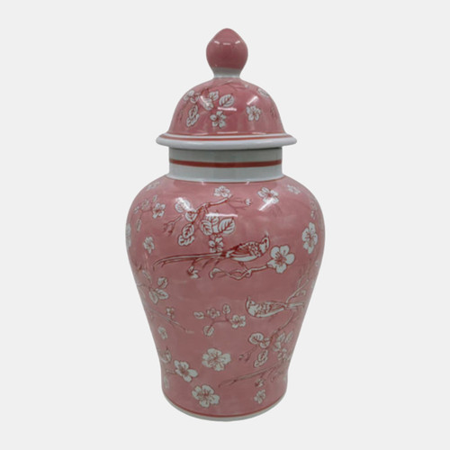 23580-02#18x9" Chinoiserie Temple Jar, Pink/white