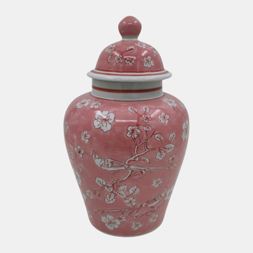 23580-02#18x9" Chinoiserie Temple Jar, Pink/white