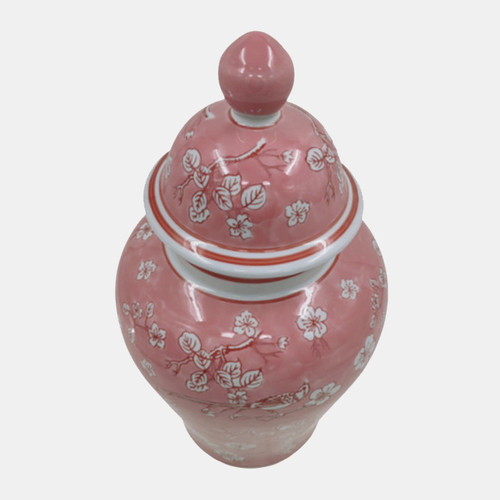 23580-02#18x9" Chinoiserie Temple Jar, Pink/white