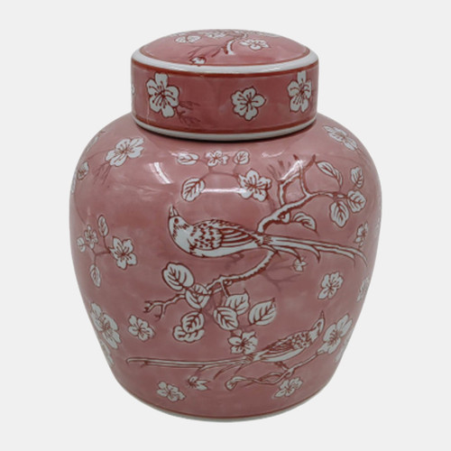 23581#10x8" Chinoiserie Ginger Jar, Pink/white