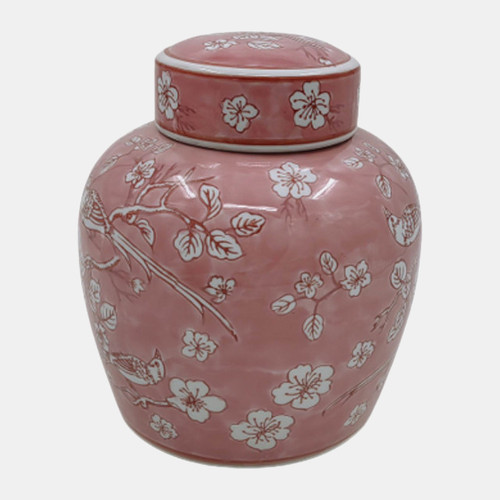 23581#10x8" Chinoiserie Ginger Jar, Pink/white