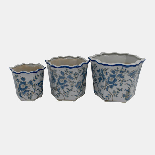 20229-05#S/3 8/10/12" Chinoiserie Planters, Blue/brown