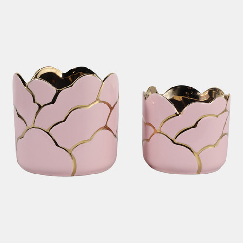 20318-04#S/2 6/7" Clouds Planter, Light Pink/gold 