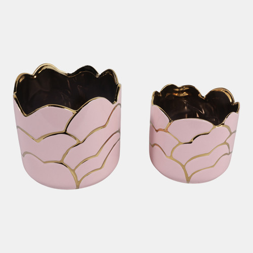 20318-04#S/2 6/7" Clouds Planter, Light Pink/gold 