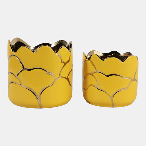 20318-06#S/2 6/7" Clouds Planter,vase, Yellow/gold