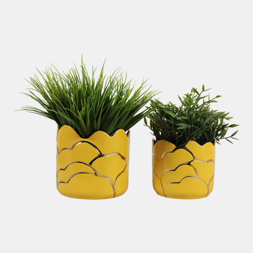 20318-06#S/2 6/7" Clouds Planter,vase, Yellow/gold