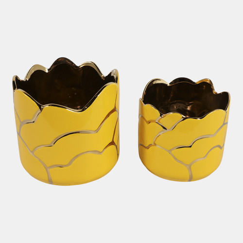20318-06#S/2 6/7" Clouds Planter,vase, Yellow/gold