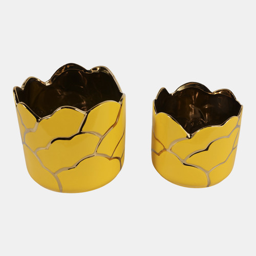 20318-06#S/2 6/7" Clouds Planter,vase, Yellow/gold