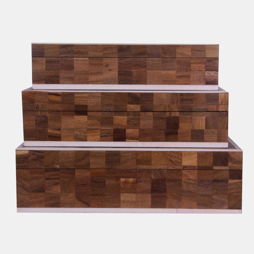 23584#S/3 10/11/12" Modern Checker Boxes, Natural/white